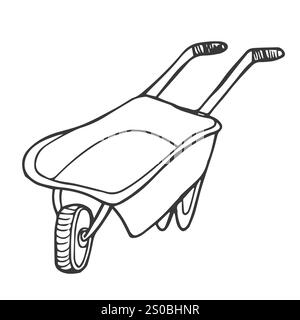 Hand drawn garden wheelbarrow. Doodle sketch style vector illustration. Stock Vector