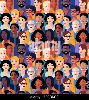 People Group Crowd Diversity Seamless Illustration Stock Vector