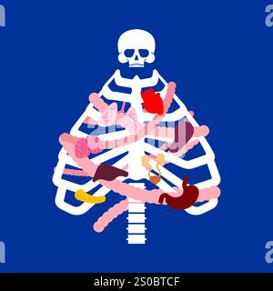 Christmas tree skeleton ribcage. Anatomical new year: bones and skull. Ribs and spine. Conceptual holiday poster for doctors and radiologist. X-ray of Stock Vector