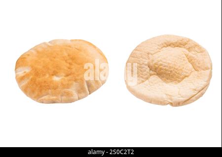 Fresh pita bread close up isolated on white background. top view. Stock Photo