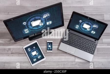 Confidential data concept shown on different information technology devices Stock Photo