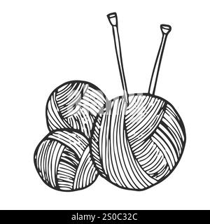 Vector Knitting Needles and Ball of Wool Yarn Logo. Vector illustration Simple doodle style. Symbol of Knitting, hobby, needlework. Stock Vector