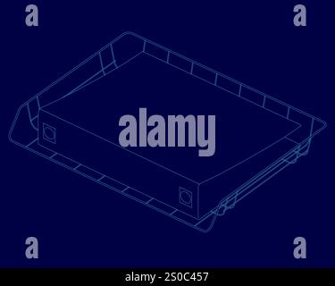 Blue box folder with documents outline. Stock Vector