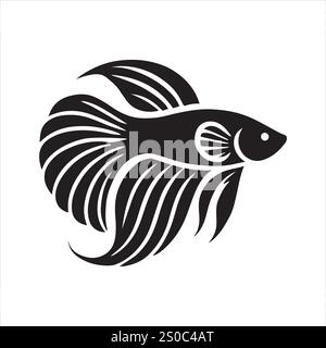 betta Fish silhouette. black color vector illustrations eps 10 on a white background. Stock Vector