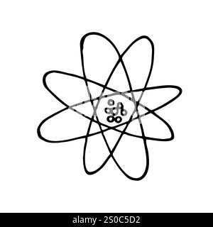 Atom structure icon in doodle sketch lines. Science technology school college education molecule particles. Vector science sign Stock Vector