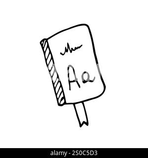 Hand-drawn book in doodle style. Linear illustration. Vector image. Stock Vector