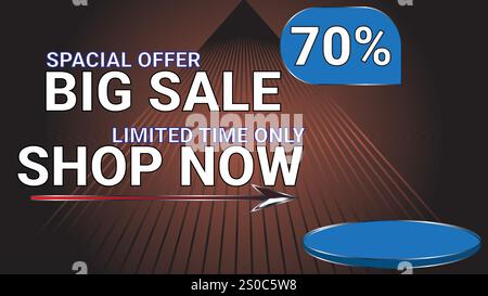 70 percent Special offer big sale limited time only shop now template banner with Deep Amber and sky blue color theme Stock Vector