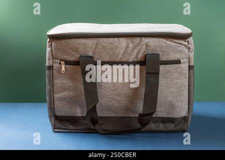 front view big grey lunch pack carrier with the top open Stock Photo