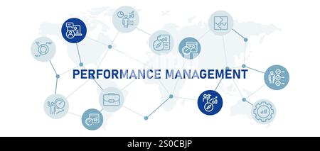 Performance Management employee or system review measurement perform analysis optimization of productivity effectiveness Stock Vector