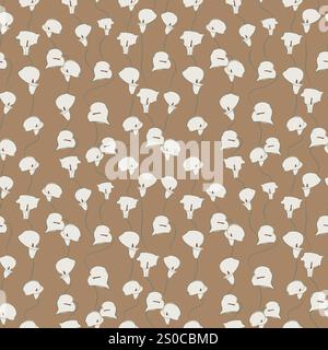 A seamless vector pattern of elegant white calla and arum lilies, intricately hand-drawn in detailed line art. Set against a soft tan background. Stock Vector