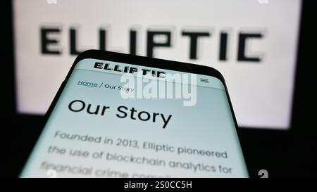 Germany. 03rd July, 2024. In this photo illustration, a mobile phone with the website of British blockchain company Elliptic Enterprises Limited is seen in front of logo. Credit: SOPA Images Limited/Alamy Live News Stock Photo