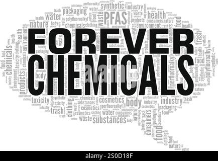 Forever Chemicals word cloud conceptual design isolated on white background. Stock Vector