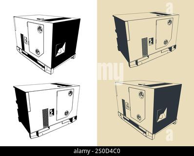 Stylized vector illustrations of military generator Stock Vector