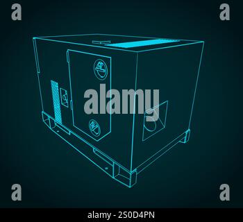 Stylized vector illustration of military generator blueprint Stock Vector