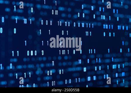 Close up screen with big data, abstract digital data, binary code. Close up screen with big data, abstract digital data, binary code. Zero and one, sequence, program, science, futuristic and technology. 3D illustration img technology042s03 cyber big data Stock Photo