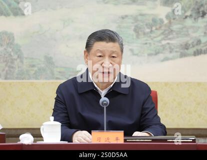 Beijing, China. 27th Dec, 2024. Xi Jinping, general secretary of the Communist Party of China (CPC) Central Committee, delivers an important speech while chairing the criticism and self-criticism meeting of the Political Bureau of the CPC Central Committee. The meeting was held from Thursday to Friday. Credit: Ju Peng/Xinhua/Alamy Live News Stock Photo