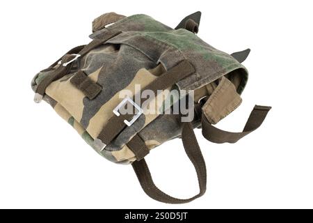woodland camo small army bag isolated on white background Stock Photo