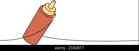 Sauce bottle one line colored continuous drawing. Hand drawn elements for cafe menu, restaurants. Vector linear illustration. Stock Vector