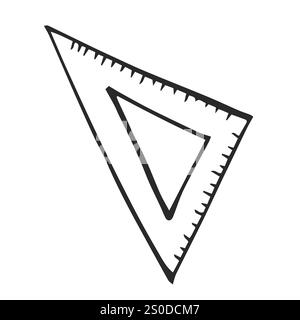 Hand Drawn Triangle Ruler. Doodle Vector. Isolated on White Background Stock Vector