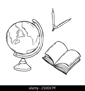 Earth globe beside books stack. Continuous one line drawing minimalist vector illustration design on white background. Simple line modern graphic styl Stock Vector