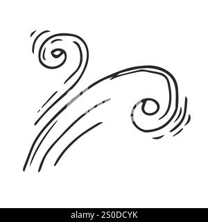 hand drawn wind doodle blow, gust design isolated Stock Vector