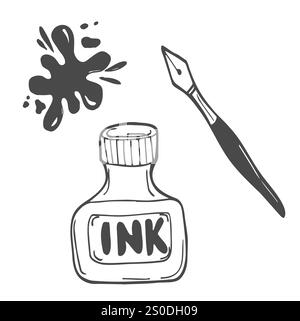 vector set of fountain pen and ink Stock Vector