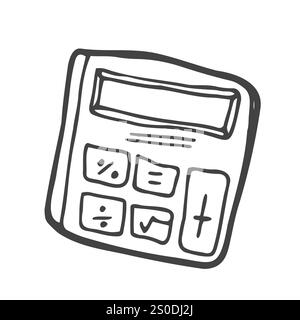 Linear vector icon of the school calculator in doodle Stock Vector
