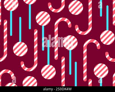 Christmas candy canes seamless pattern. Striped candy cane and lollipop. Festive Christmas sweets. Design for wallpapers, covers, wrappers and banners Stock Vector
