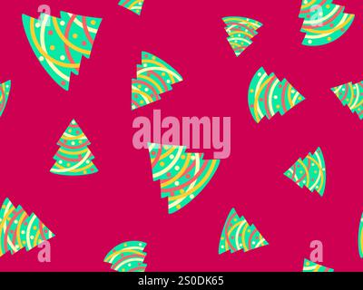 Decorated Christmas trees seamless pattern. Christmas tree with garland and balls in minimalist style. Symbol of the New Year. Design for wrappers, co Stock Vector