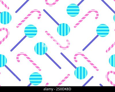 Christmas candy canes seamless pattern. Striped candy cane and lollipop. Festive Christmas sweets. Design for wallpapers, covers, wrappers and banners Stock Vector