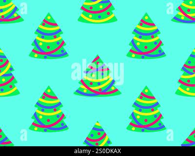 Decorated Christmas trees seamless pattern. Christmas tree with garland and balls in minimalist style. Symbol of the New Year. Design for wrappers, co Stock Vector