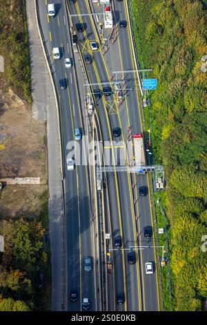 Aerial view, major construction site at Herne interchange, construction site with traffic control, traffic jam on highway 43 to A42, Herne-Mitte, Hern Stock Photo