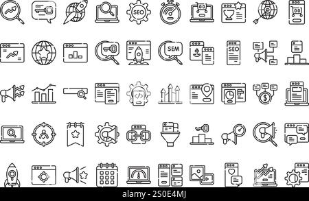 Seo and sem icons High-Quality Vector Icons Collection with Editable Stroke. Ideal for Professional and Creative Projects. Stock Vector