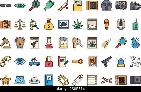 Crime investigation icons High-Quality Vector Icons Collection with Editable Stroke. Ideal for Professional and Creative Projects. Stock Vector