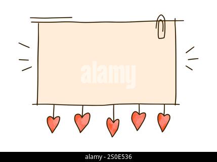 Hand drawn frame with doodle hearts, vector illustration. Stock Vector