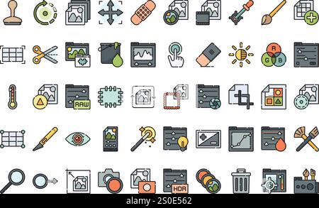 Photo editing tools icons High-Quality Vector Icons Collection with Editable Stroke. Ideal for Professional and Creative Projects. Stock Vector