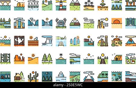 Landscapes icons High-Quality Vector Icons Collection with Editable Stroke. Ideal for Professional and Creative Projects. Stock Vector