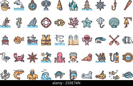 Ocean icons High-Quality Vector Icons Collection with Editable Stroke. Ideal for Professional and Creative Projects. Stock Vector