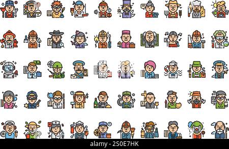 Professions and jobs icons High-Quality Vector Icons Collection with Editable Stroke. Ideal for Professional and Creative Projects. Stock Vector