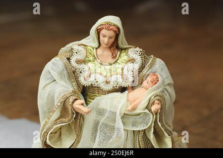 The Virgin Mary looks at the newborn Jesus Christ Stock Photo