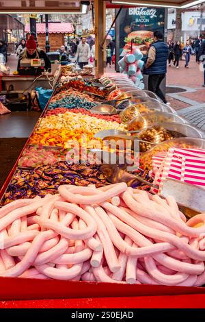 Pic n mix sweets on sale at a market stall in Broad Street, Reading, UK Stock Photo