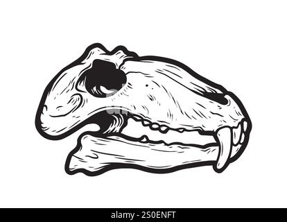 Dinosaur skull in dot work style, tattoo dino skull, vector prehistoric archaeology fossil icon. Jurassic reptile engraving sticker, triceratops Stock Vector