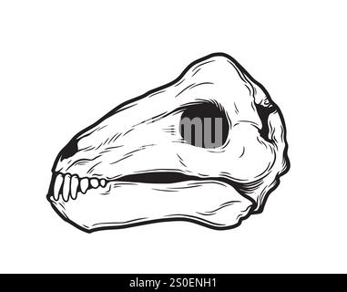 Dinosaur skull in dot work style, tattoo dino skull, vector prehistoric archaeology fossil icon. Jurassic reptile engraving sticker, triceratops Stock Vector