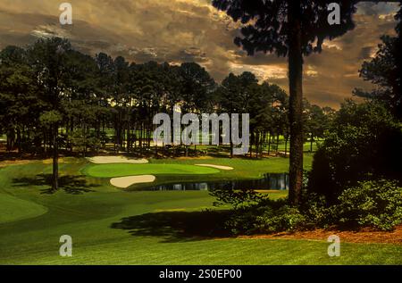 Augusta National Golf Club - Georgia, USA  Here: side view of the 16th par three, with the pond protecting the green down itÕs left side. Stock Photo