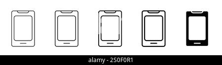 Set of 5 Mobile icon - 1 Silhouette - 1 Unexpanded vector - one Icon Set, Black, White, and Gray Variations, Vector Graphics Stock Vector