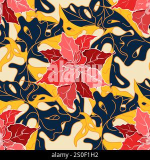 Seamless floral pattern with Christmas poinsettia vector illustration Stock Vector