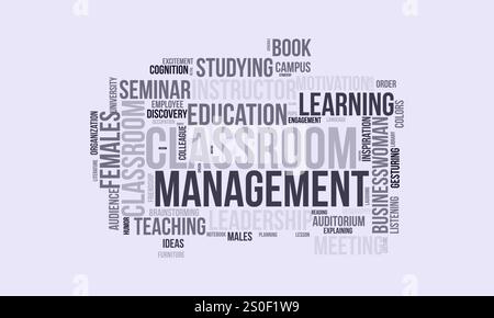 Classroom Management word cloud template. Classroom Management concept vector tagcloud background. Stock Vector