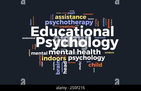 Educational Psychology word cloud template. Educational Psychology concept vector tagcloud background. Stock Vector
