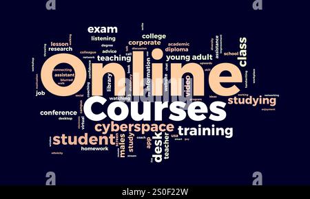 Online Courses word cloud template. Online Courses concept vector tagcloud background. vector illustration. Stock Vector