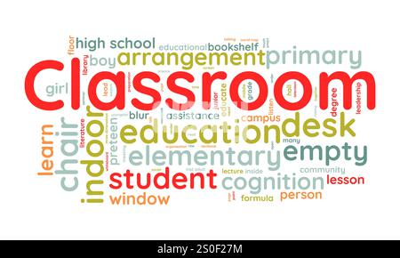 Classroom word cloud template. Classroom concept vector tagcloud background. Stock Vector